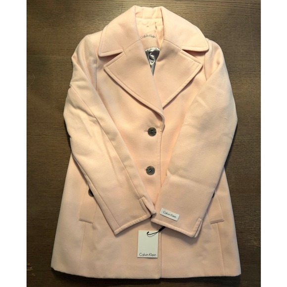 Calvin Klein Jackets & Blazers - Calvin Klein Womens Pink Double Breasted Peacoat Wool Blend Jacket Size 10 NEW